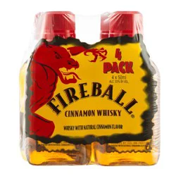 Fireball Cinnamon Whiskey, 50ml Plastic Bottles, 4 Count, 66 Proof