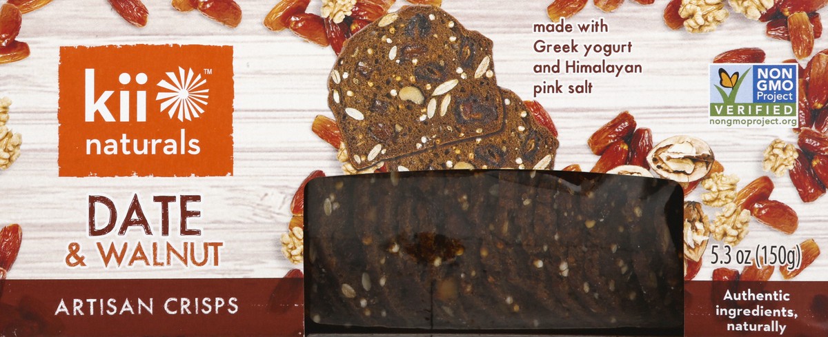 slide 3 of 7, Kii Naturals Date & Walnut Artisan Crisps 5.3 oz, 5.3 oz