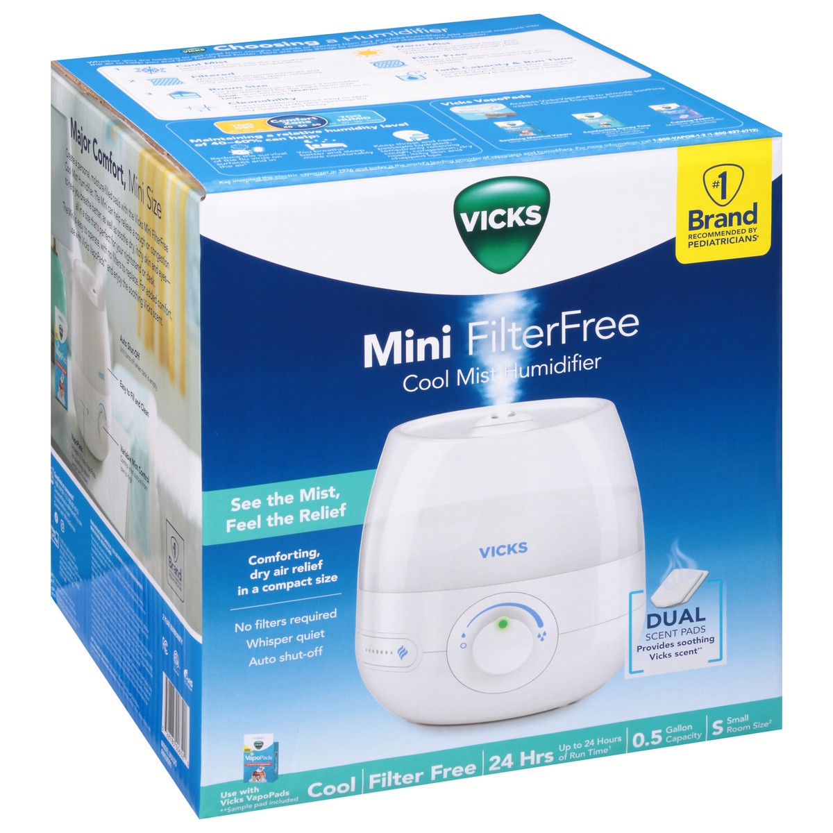 slide 4 of 9, Vicks FilterFree Cool Mist Humidifier Mini Small Room Size 1 ea, 1 ct