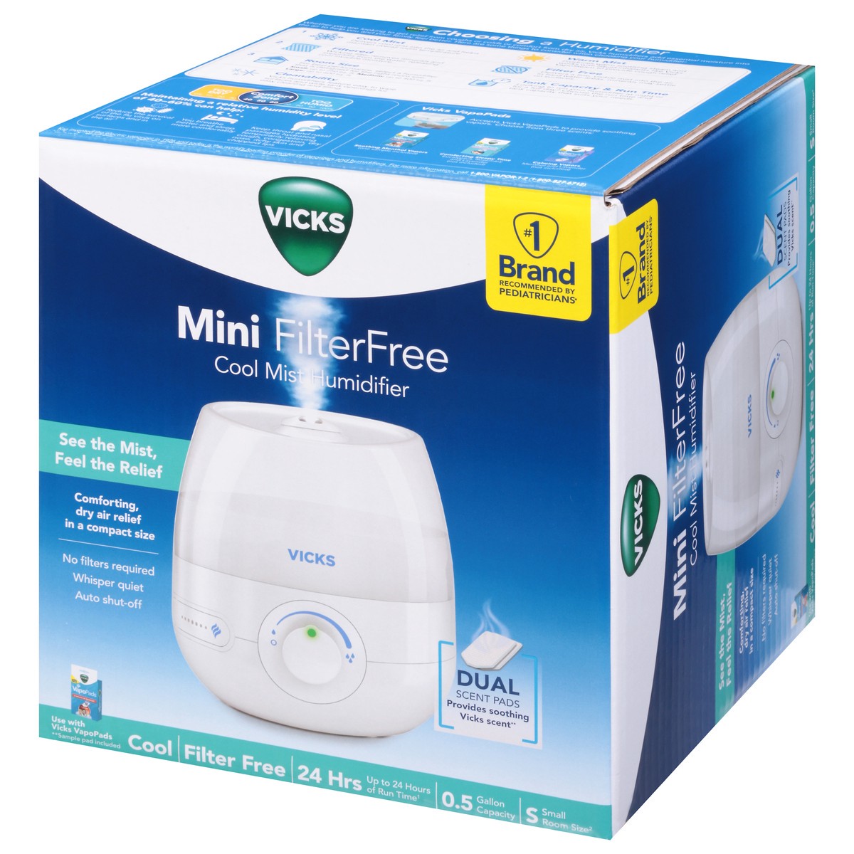 slide 2 of 9, Vicks FilterFree Cool Mist Humidifier Mini Small Room Size 1 ea, 1 ct