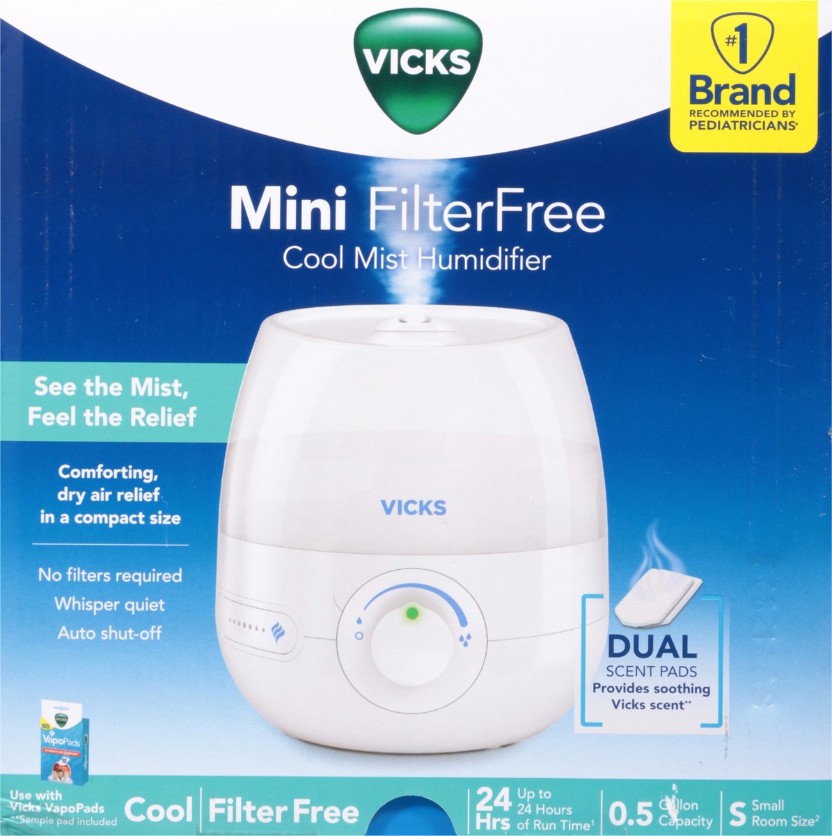 slide 8 of 9, Vicks FilterFree Cool Mist Humidifier Mini Small Room Size 1 ea, 1 ct