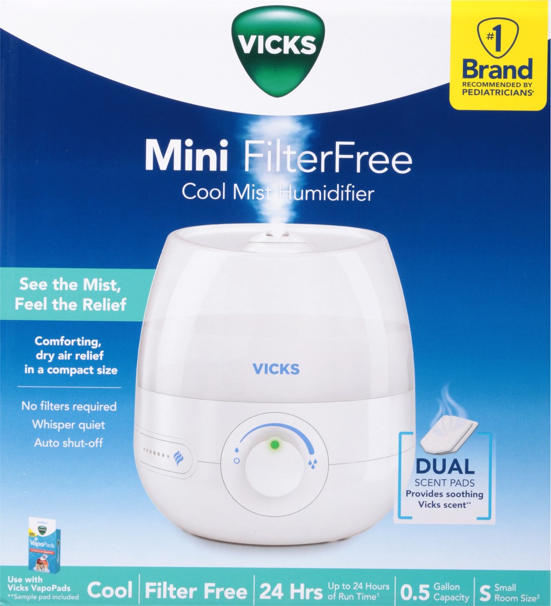 slide 7 of 9, Vicks FilterFree Cool Mist Humidifier Mini Small Room Size 1 ea, 1 ct