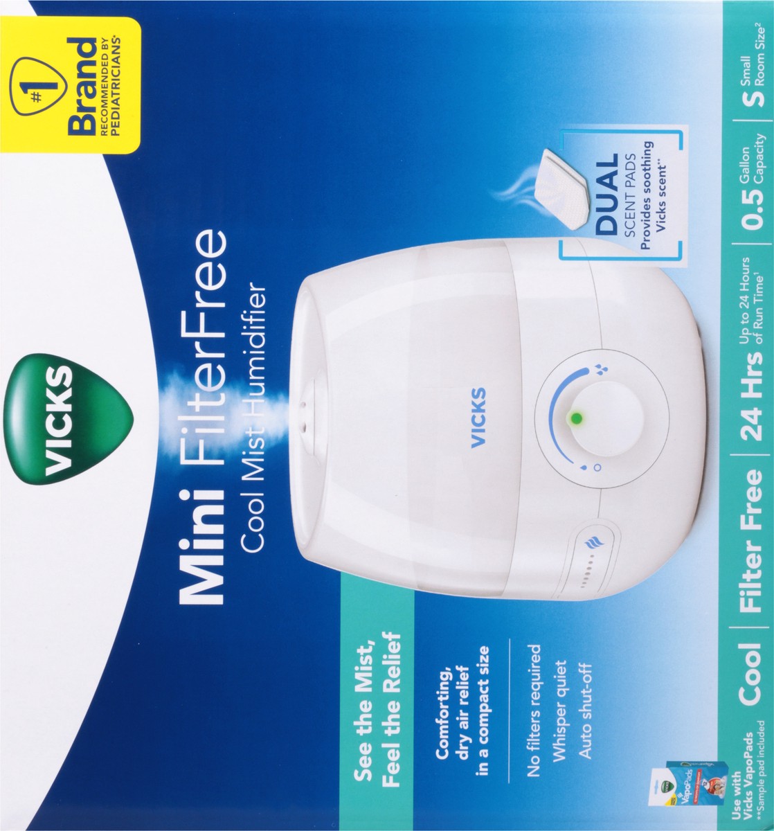 slide 3 of 9, Vicks FilterFree Cool Mist Humidifier Mini Small Room Size 1 ea, 1 ct