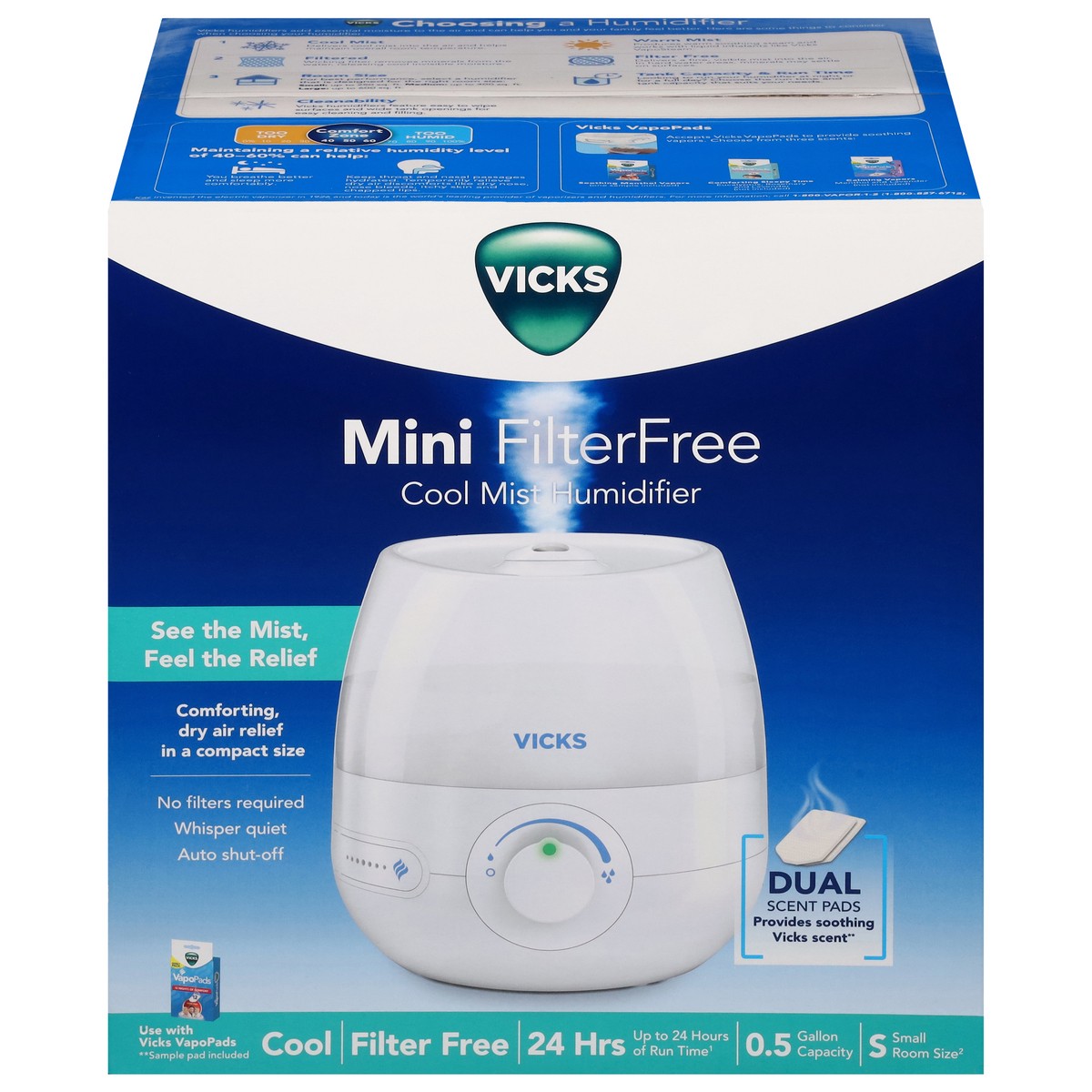 slide 1 of 9, Vicks FilterFree Cool Mist Humidifier Mini Small Room Size 1 ea, 1 ct