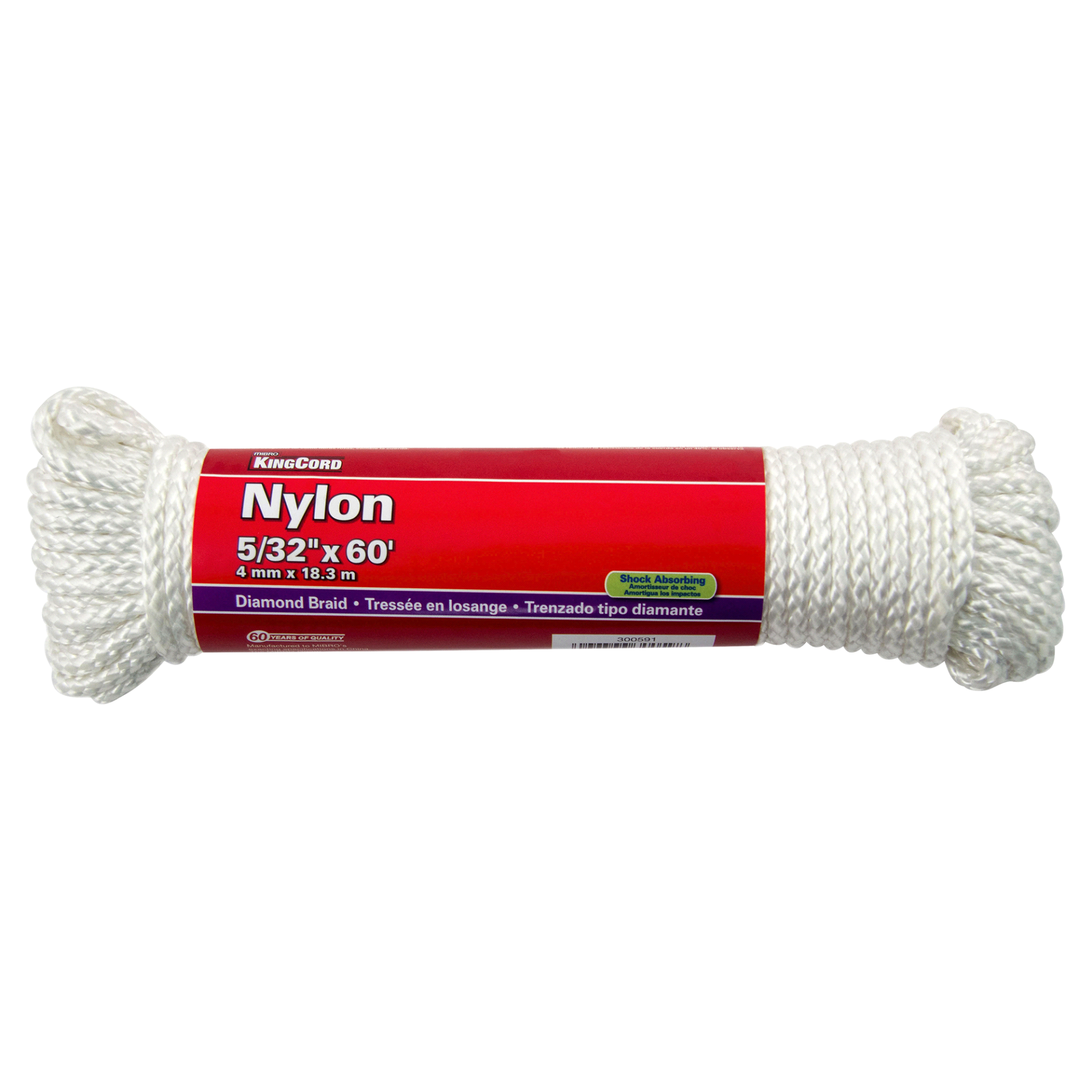 slide 1 of 1, KingCord Diamond Braid Nylon Rope-White, 60 ft