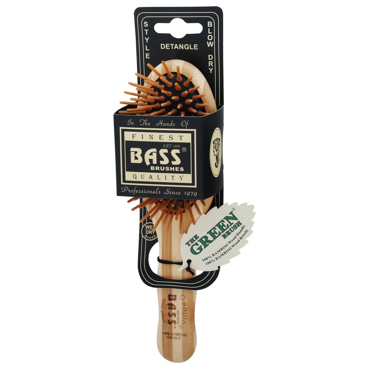 slide 11 of 12, Bass Brushes Small Oval Style Bamboo Handle Hair Brush, Bamboo Pin, 1 ct