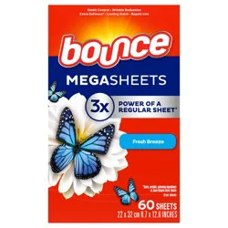 Bounce Mega Dryer Sheets, Fresh Breeze, 60 Count, Mega Fabric Softener Sheets with Static Control, Wrinkle Reduction, Extra Softness, Lasting Scent, Repels Lint