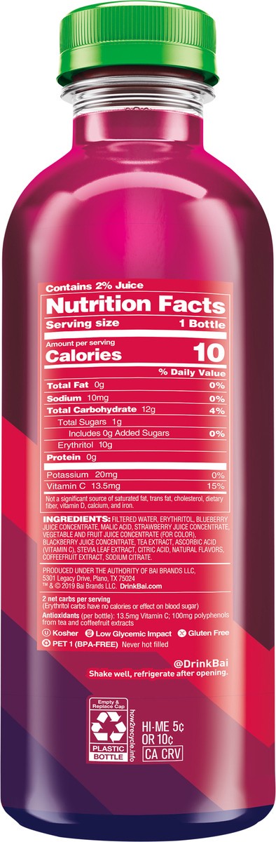 slide 7 of 7, Bai Boost Buka Black Raspberry, Antioxidant Infused Beverage Bottle - 18 fl oz, 18 fl oz