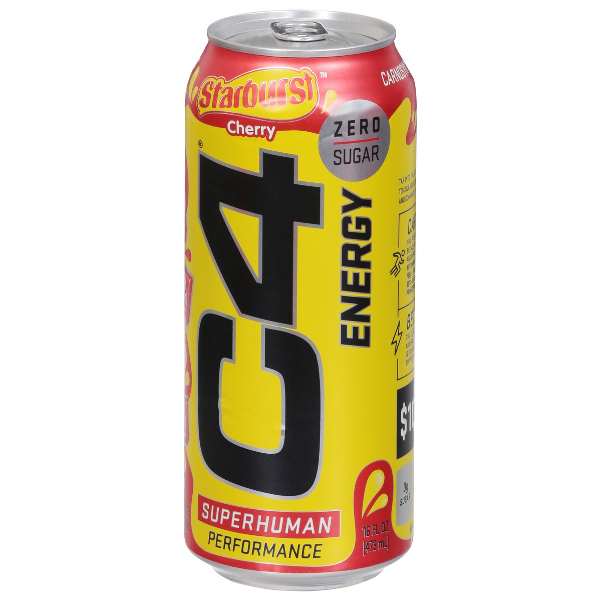 slide 4 of 9, C4 Energy, C4 Energy Starburst - Yellow Can, Carbonated, Cherry Starburst, 16 oz
