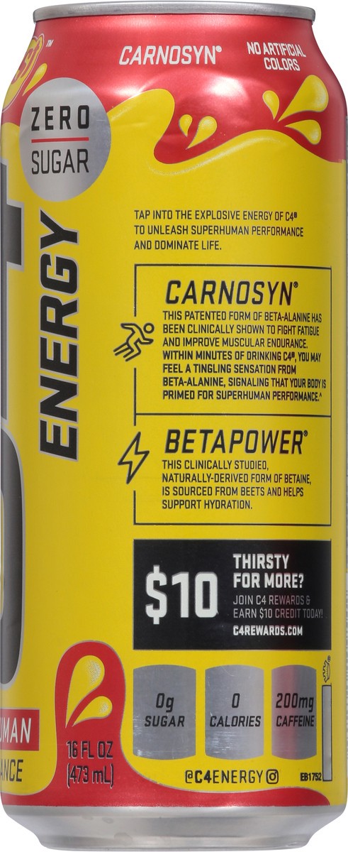 slide 3 of 9, C4 Energy, C4 Energy Starburst - Yellow Can, Carbonated, Cherry Starburst, 16 oz