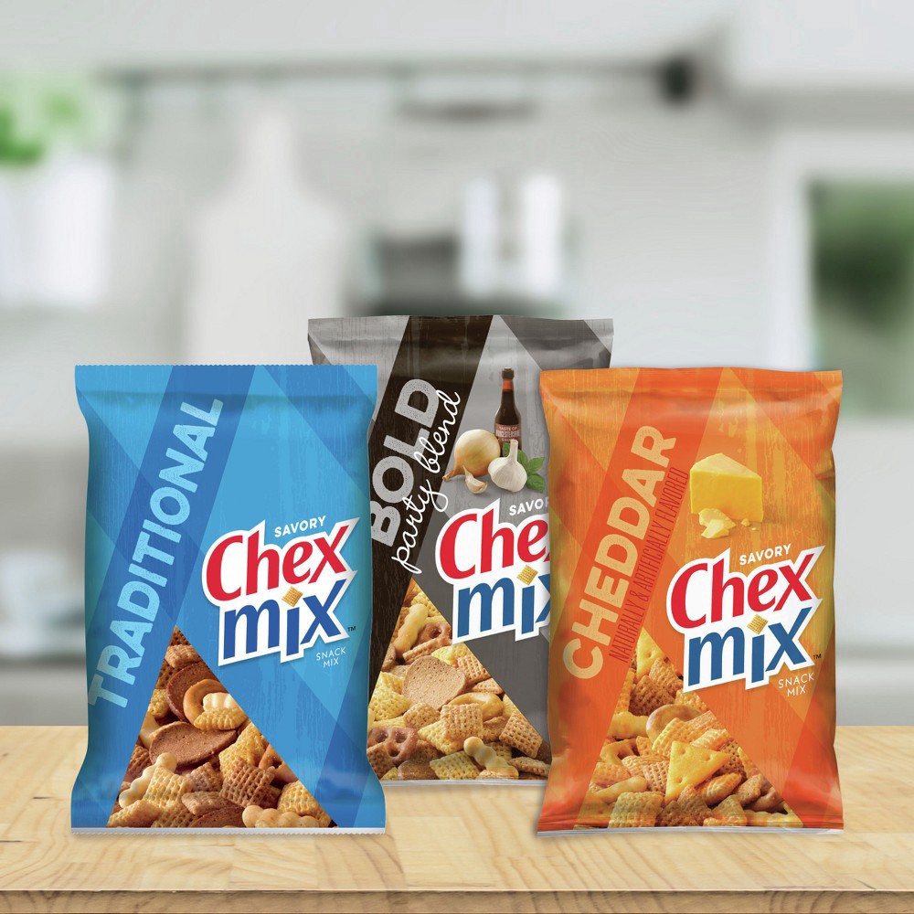slide 13 of 19, Chex Mix Snack Mix, Cheddar, Savory Snack Bag, Family Size, 15 oz, 15 oz