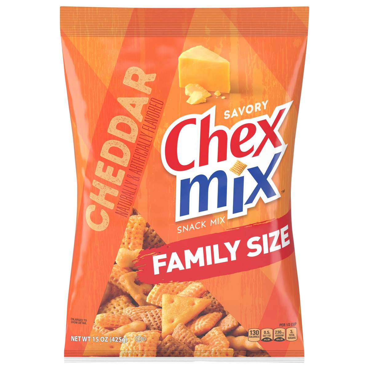 slide 1 of 19, Chex Mix Snack Mix, Cheddar, Savory Snack Bag, Family Size, 15 oz, 15 oz