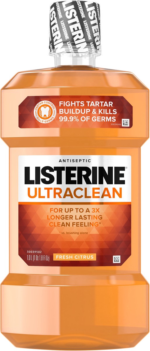 slide 5 of 7, Listerine Ultraclean Oral Care Antiseptic Mouthwash with Everfresh Technology to Help Fight Bad Breath, Gingivitis, Plaque and Tartar, Fresh Citrus, 1 L, 1 liter