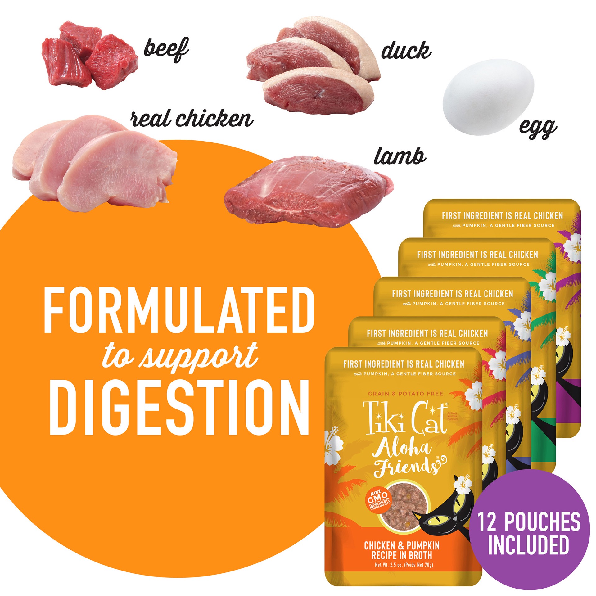 slide 9 of 9, Tiki Cat Aloha Friends Wet Cat Food, Variety Pack, 2.5 oz. Pouch (12 Count), 30 oz