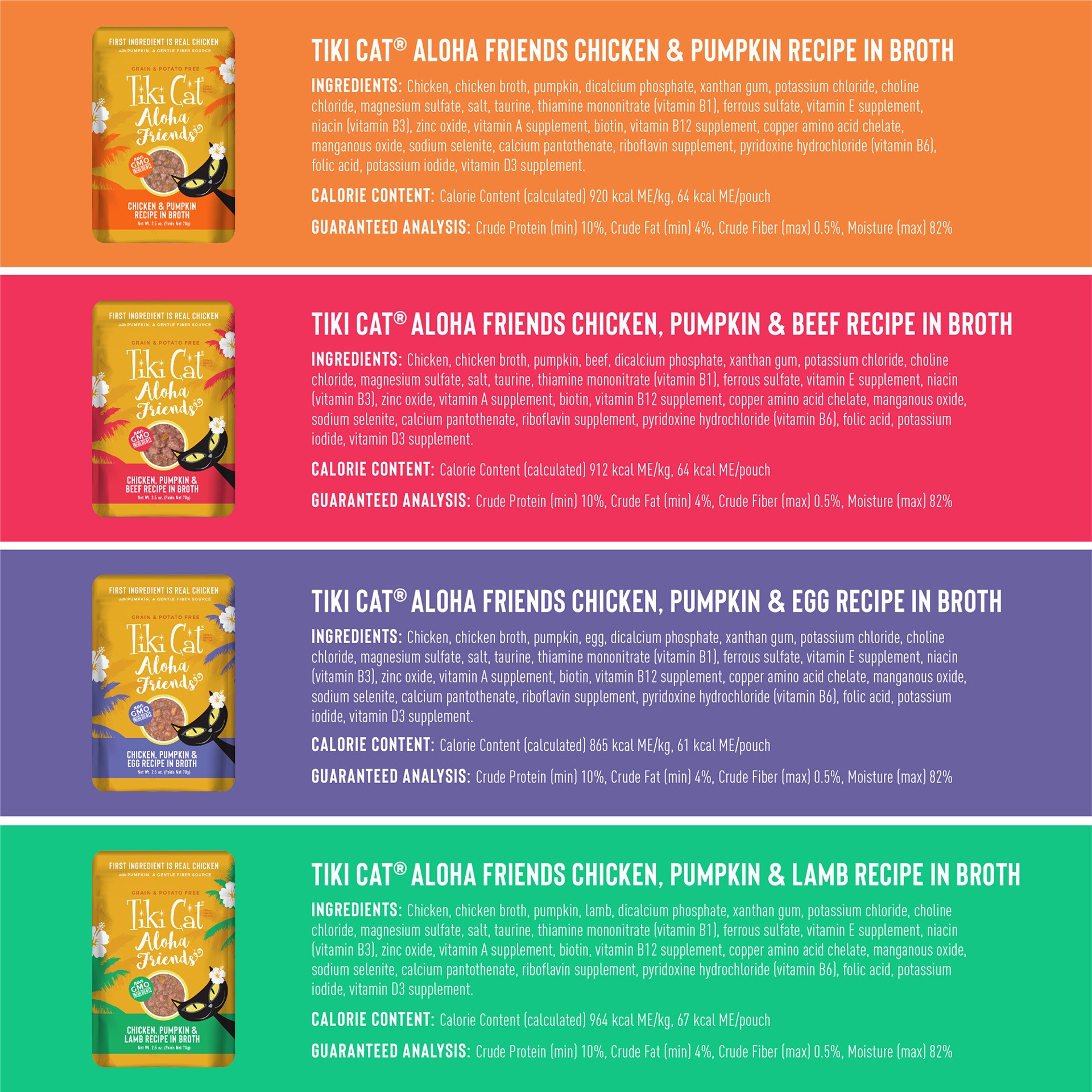 slide 6 of 9, Tiki Cat Aloha Friends Wet Cat Food, Variety Pack, 2.5 oz. Pouch (12 Count), 30 oz