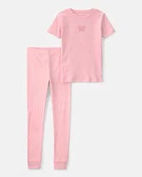 Carters Girls Butterfly Rib Snug Fit 2-Piece Pajama Set - Pink Pink 5