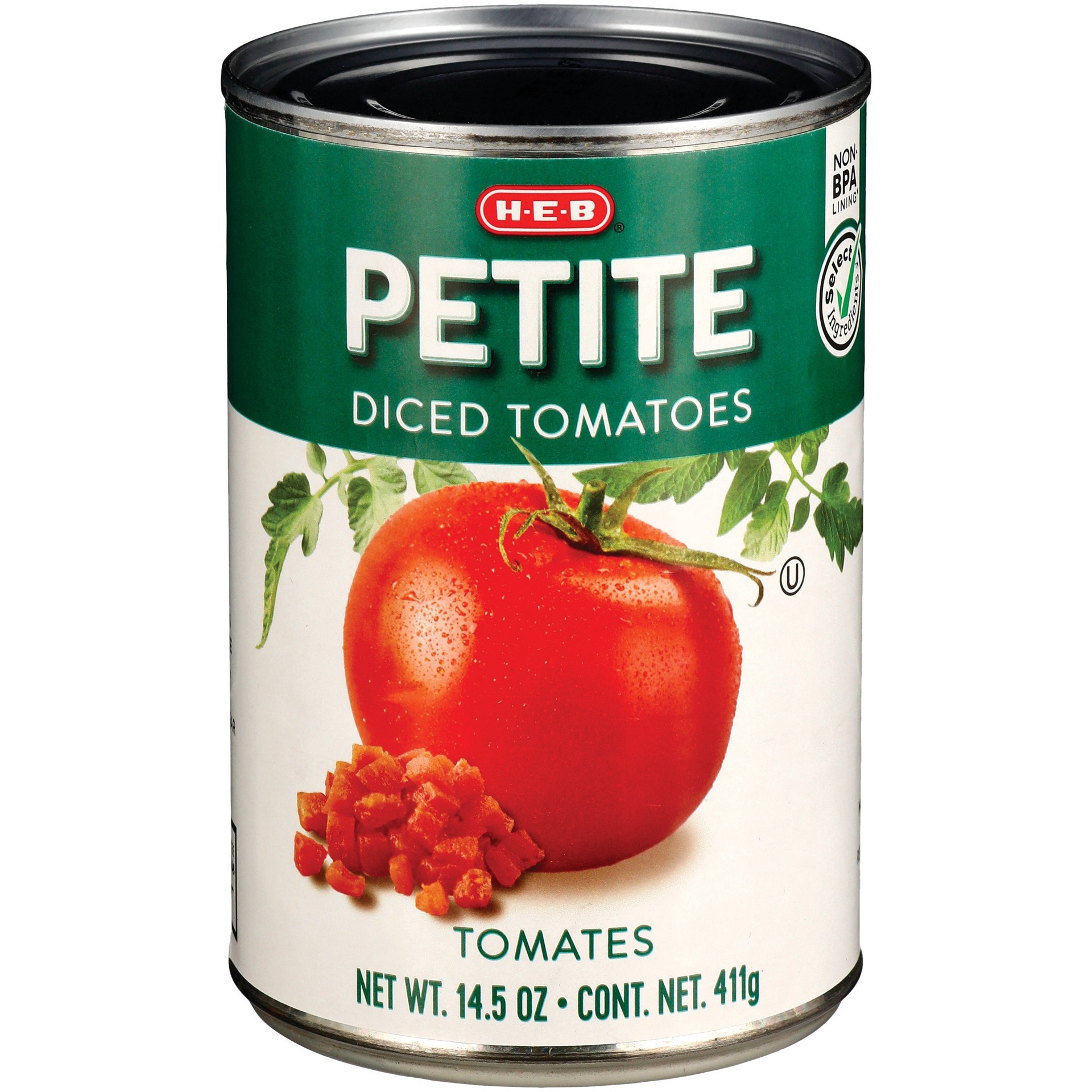 slide 1 of 1, H-E-B Petite Diced Tomatoes, 14.5 oz