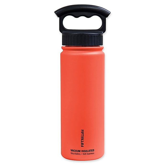 slide 1 of 1, FIFTYFIFTY FIFTY/FIFTY Double-Wall Vacuum Insulated Water Bottle with Finger Grip Lid - Coral, 