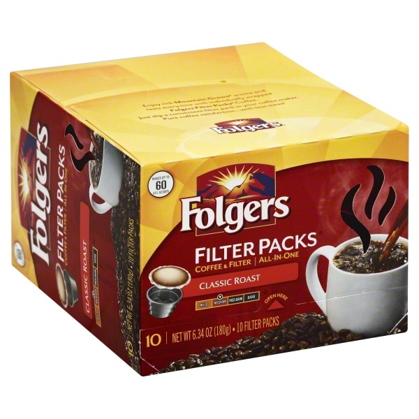 slide 1 of 1, Folgers Classic Roast Medium Coffee Filter Packs, 10 ct