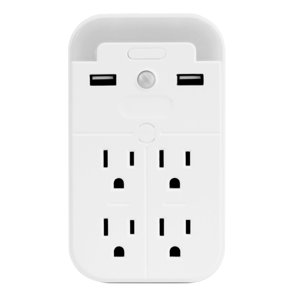 slide 1 of 6, Aluratek Led Nightlight With 4 Ac Outlets And 2 Usb Ports, White, 1 ct