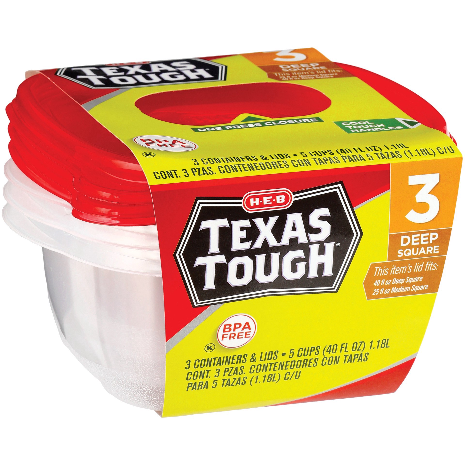 slide 1 of 1, Texas Tough Deep Square Food Storage Containers, 3 ct; 40 oz