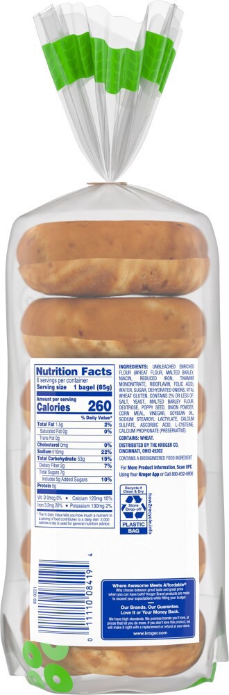 slide 3 of 3, Kroger Onion Pre-Sliced Bagels 6 Count, 18 oz