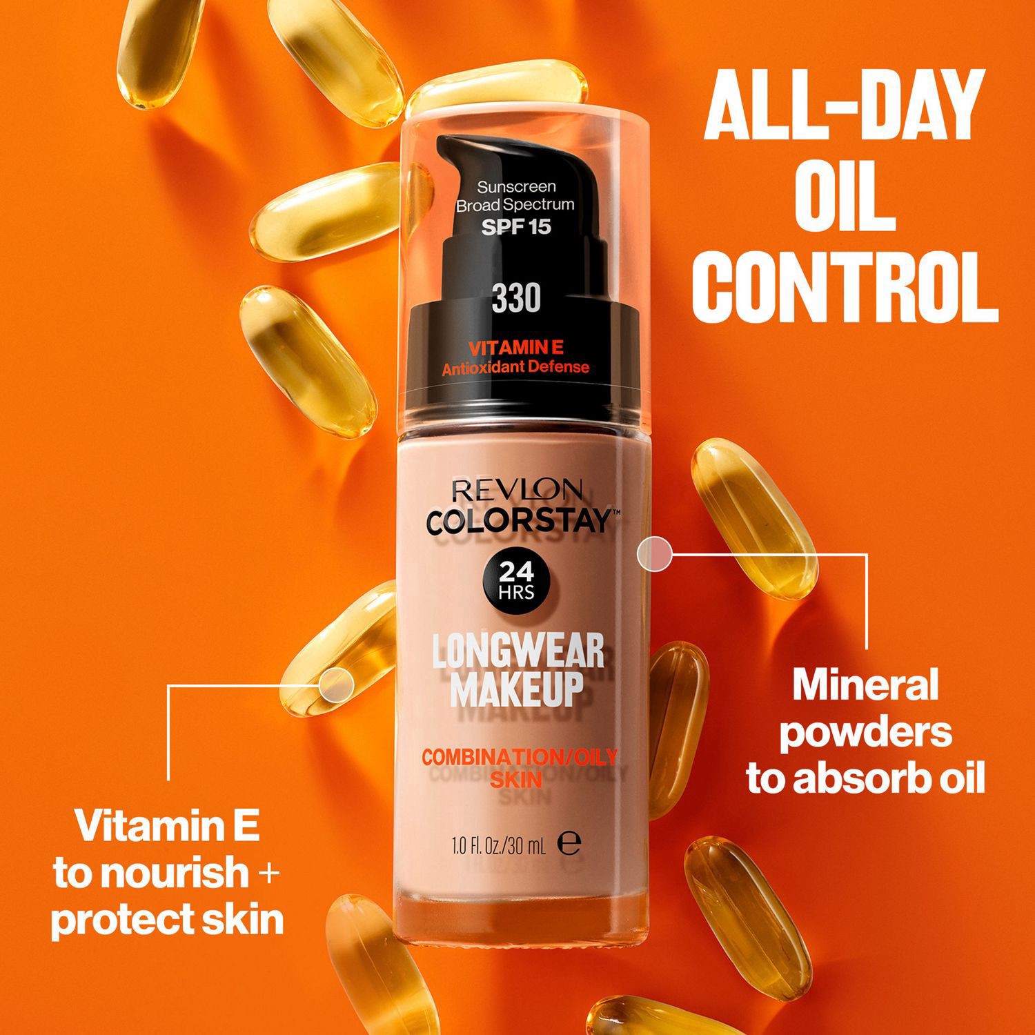 slide 4 of 7, Revlon ColorStay Liquid Foundation For Combination/Oily Skin, Honey Beige, 1 fl oz