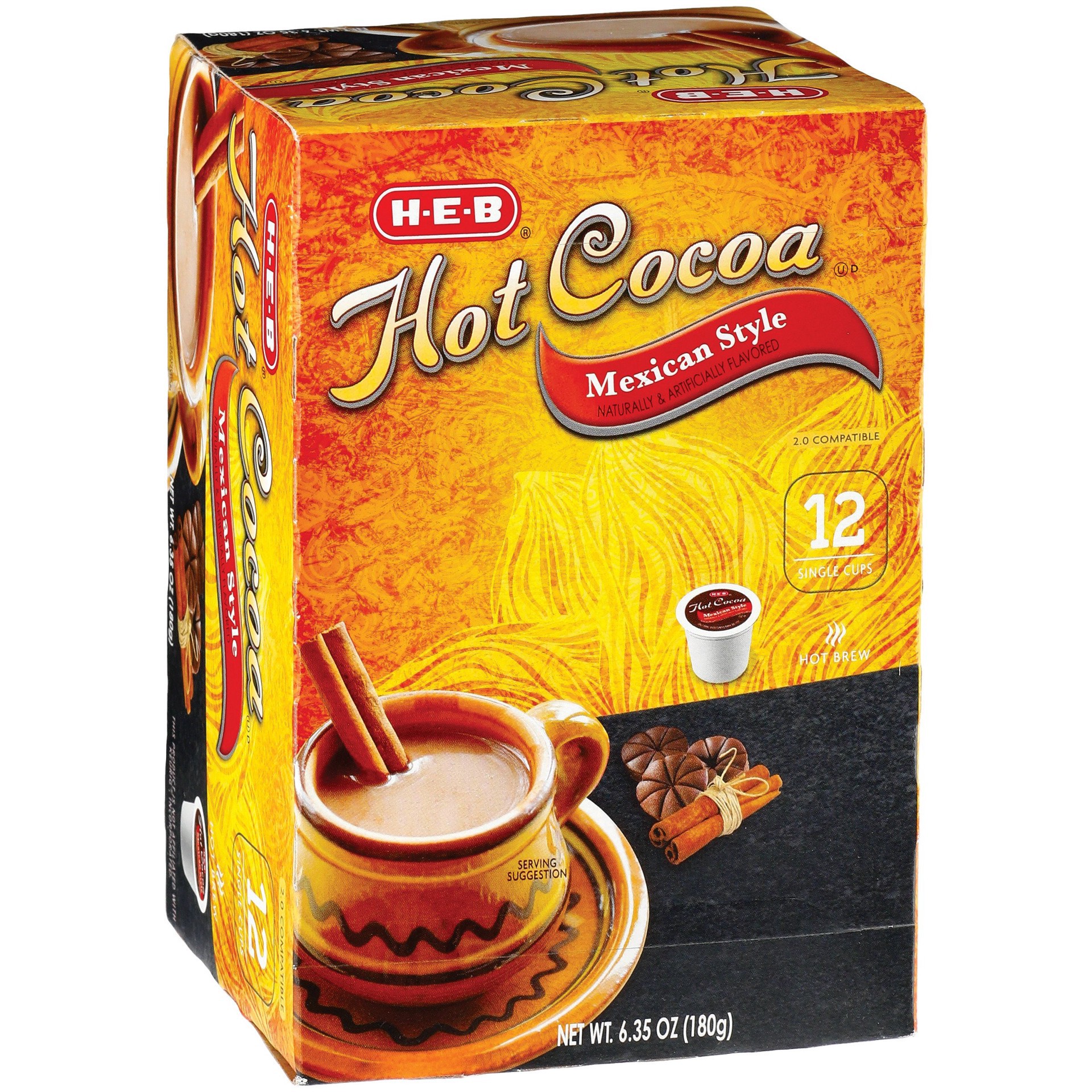 slide 1 of 1, H-E-B Single Serve Mexican Style Cocoa, 12 ct