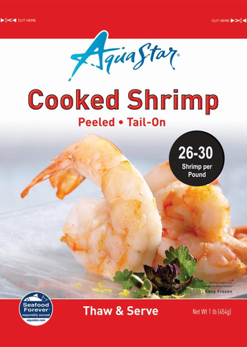 slide 1 of 1, Aqua Star Cooked Shrimp 26/30 Count, 16 oz