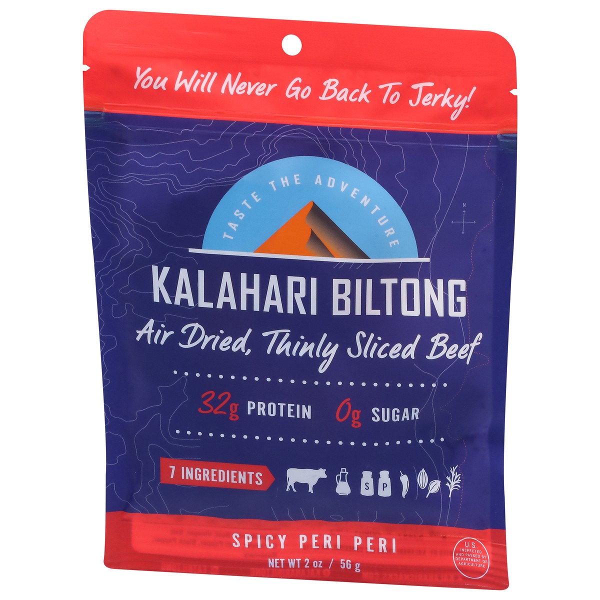slide 3 of 9, Kalahari Biltong Spicy Peri Peri Air Dried Thinly Sliced Beef, 2 oz