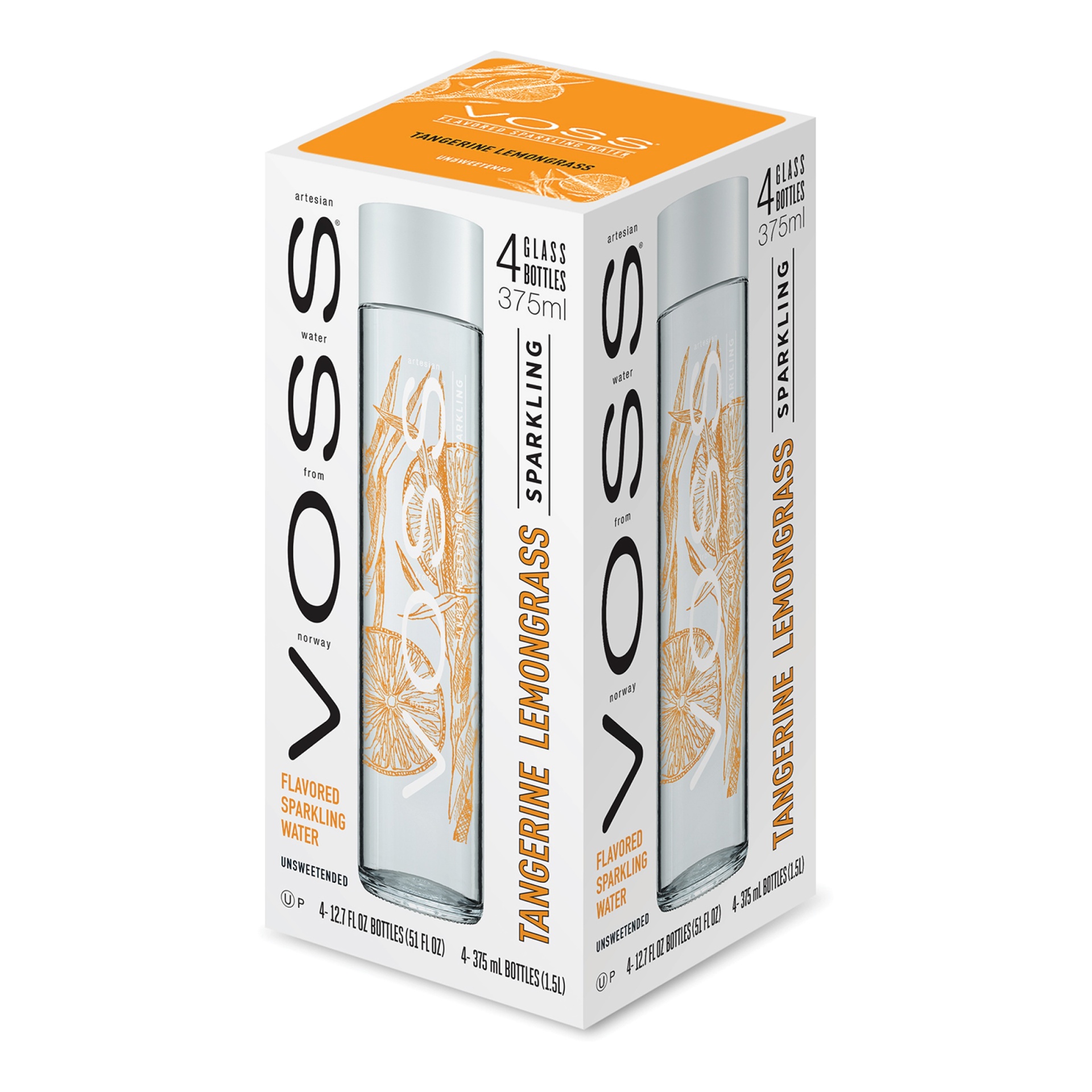 slide 1 of 1, Voss Water Tangerine Lemongrass Glass Bottles - 4 ct; 375 ml, 4 ct; 375 ml