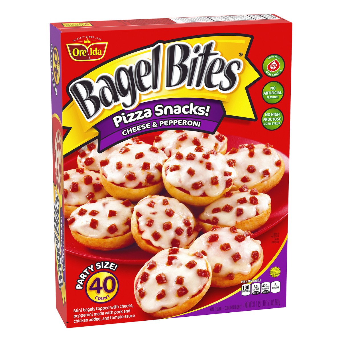 slide 3 of 9, Bagel Bites Cheese & Pepperoni Mini Pizza Bagel Frozen Snacks, 40 ct Box, 40 ct