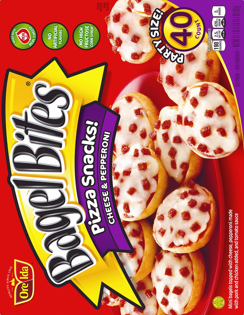slide 2 of 9, Bagel Bites Cheese & Pepperoni Mini Pizza Bagel Frozen Snacks, 40 ct Box, 40 ct