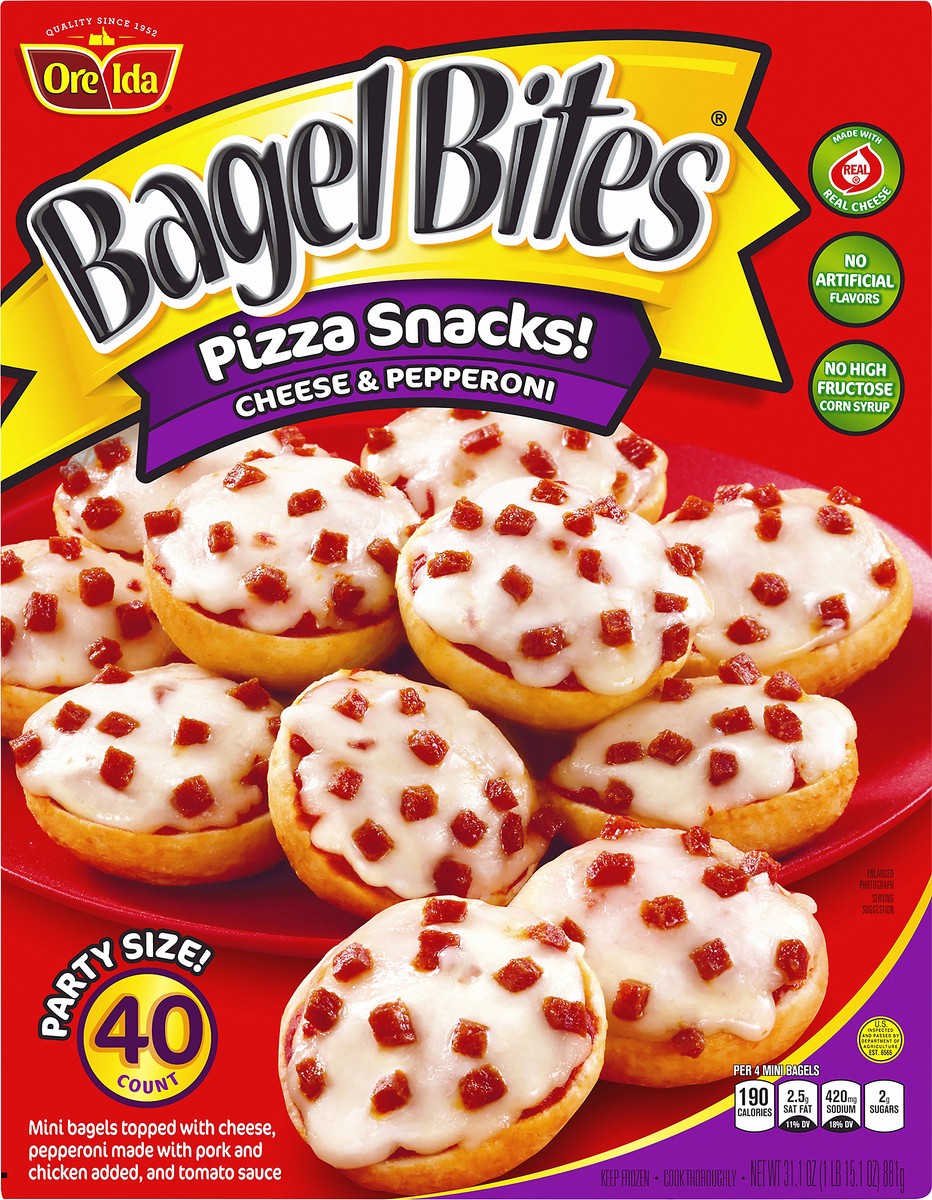 slide 7 of 9, Bagel Bites Cheese & Pepperoni Mini Pizza Bagel Frozen Snacks, 40 ct Box, 40 ct