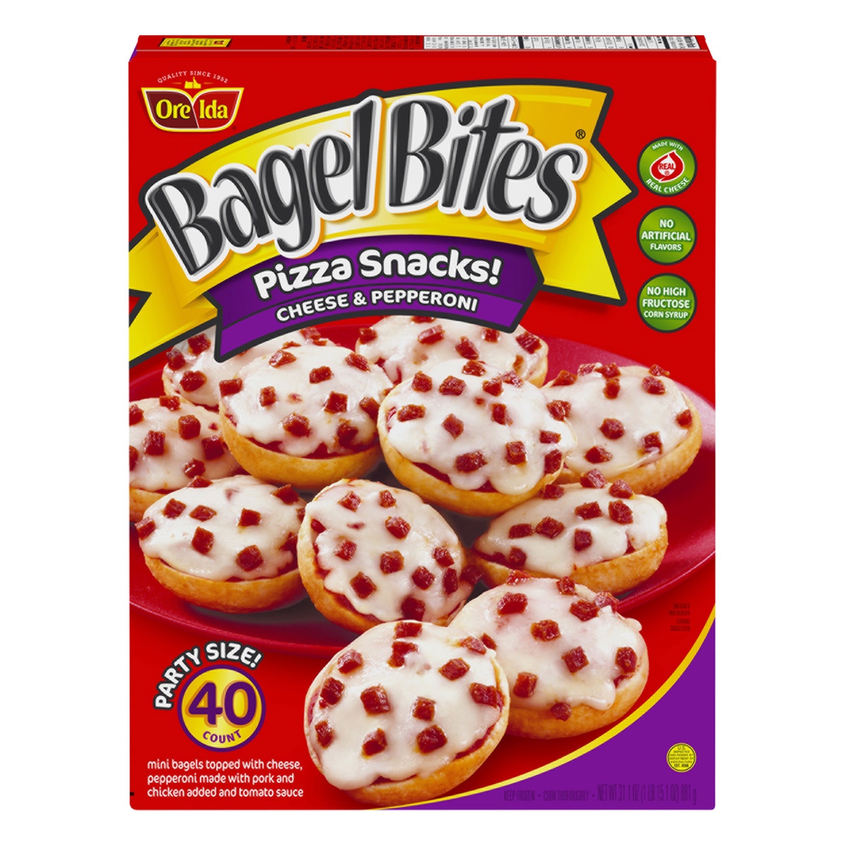 slide 1 of 10, Bagel Bites Cheese & Pepperoni Mini Pizzael Frozen Snacks, 31.1 oz; 40 ct
