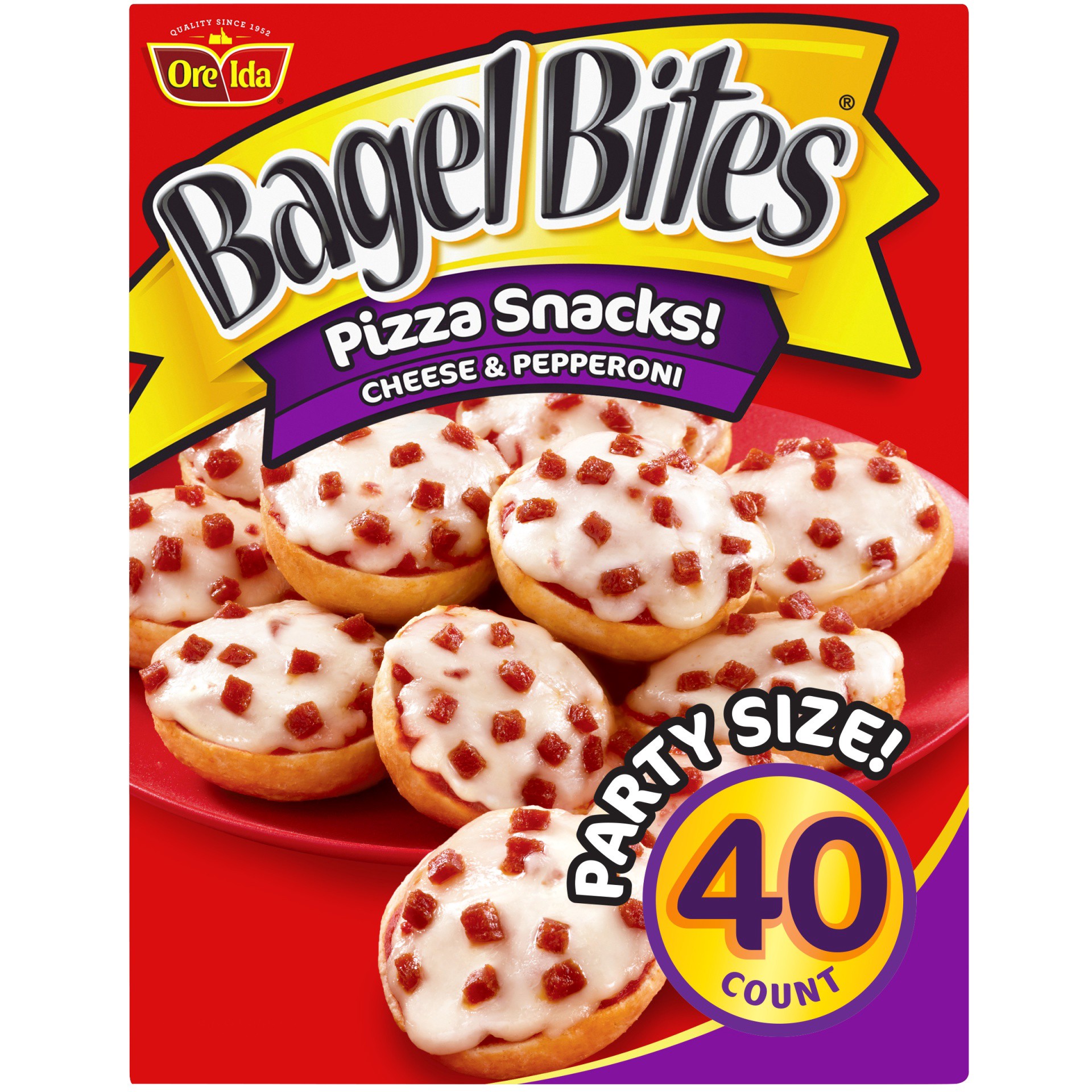 slide 1 of 6, Bagel Bites Cheese & Pepperoni Mini Pizza Bagel Frozen Snacks, 40 ct Box, 31.1 oz; 40 ct