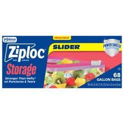 Ziploc Brand Storage Slider Gallon Bags, Power Shield™ Technology, Expandable Bottom, 68 count