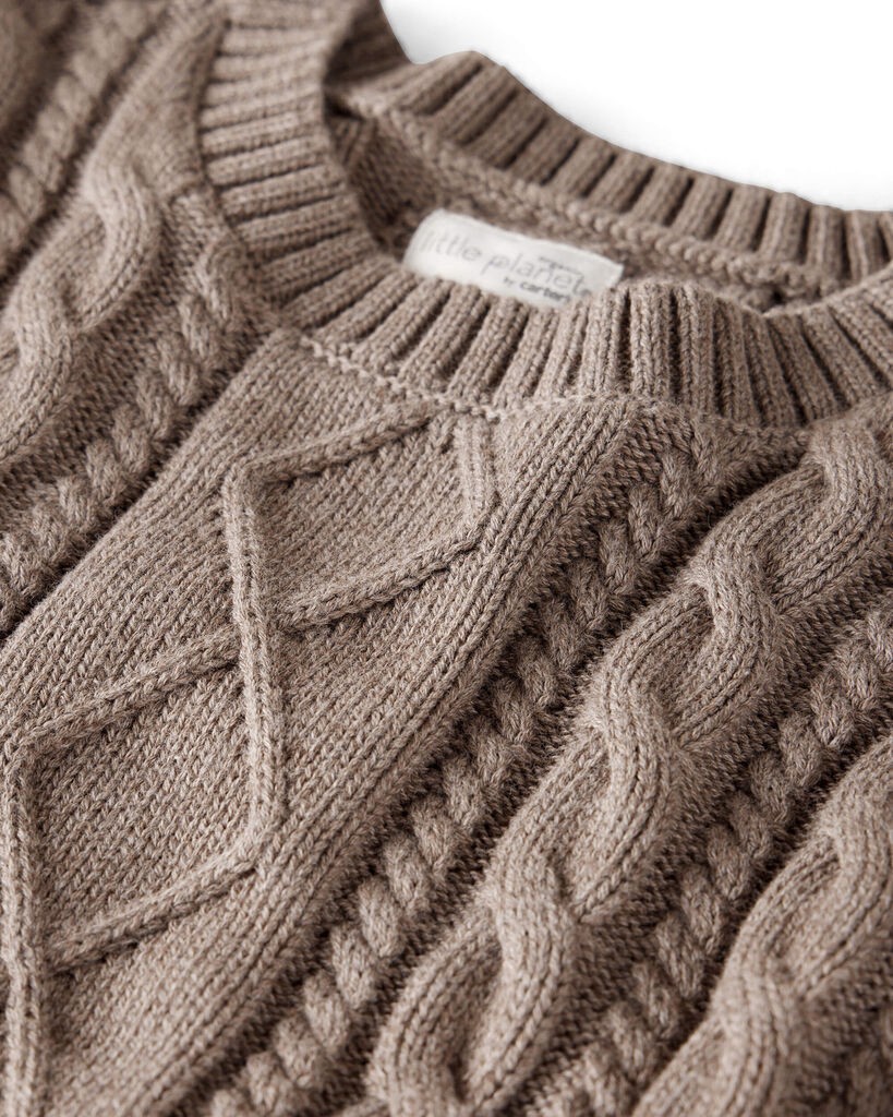 slide 3 of 3, Littleplanet Organic Cotton Cable Knit Sweater Heather Brown 8, 1 ct