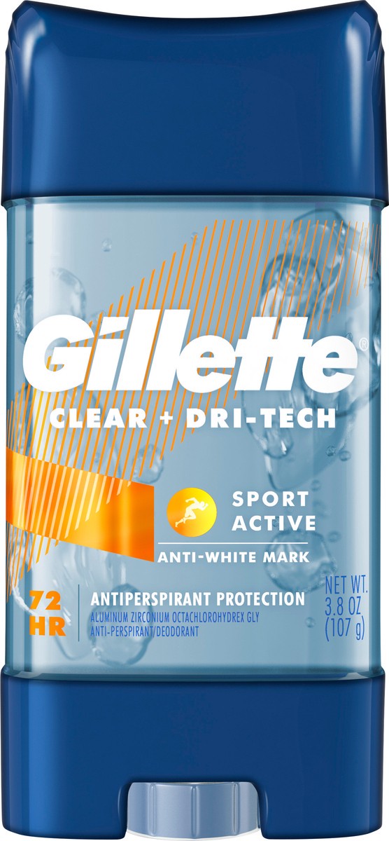slide 3 of 3, Gillette Antiperspirant Deodorant for Men, Clear Gel, Sport Active, 72 Hr. Sweat Protection, 3.8 oz, 3.8 oz