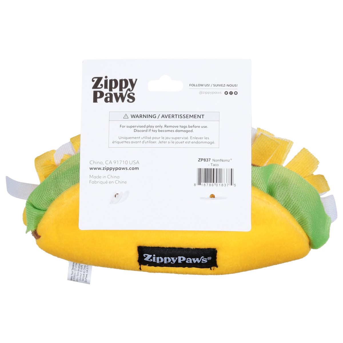 slide 2 of 12, Zippy Paws Nomnomz Taco Squeaky Plush Dog Toy 1 ea, 1 ct