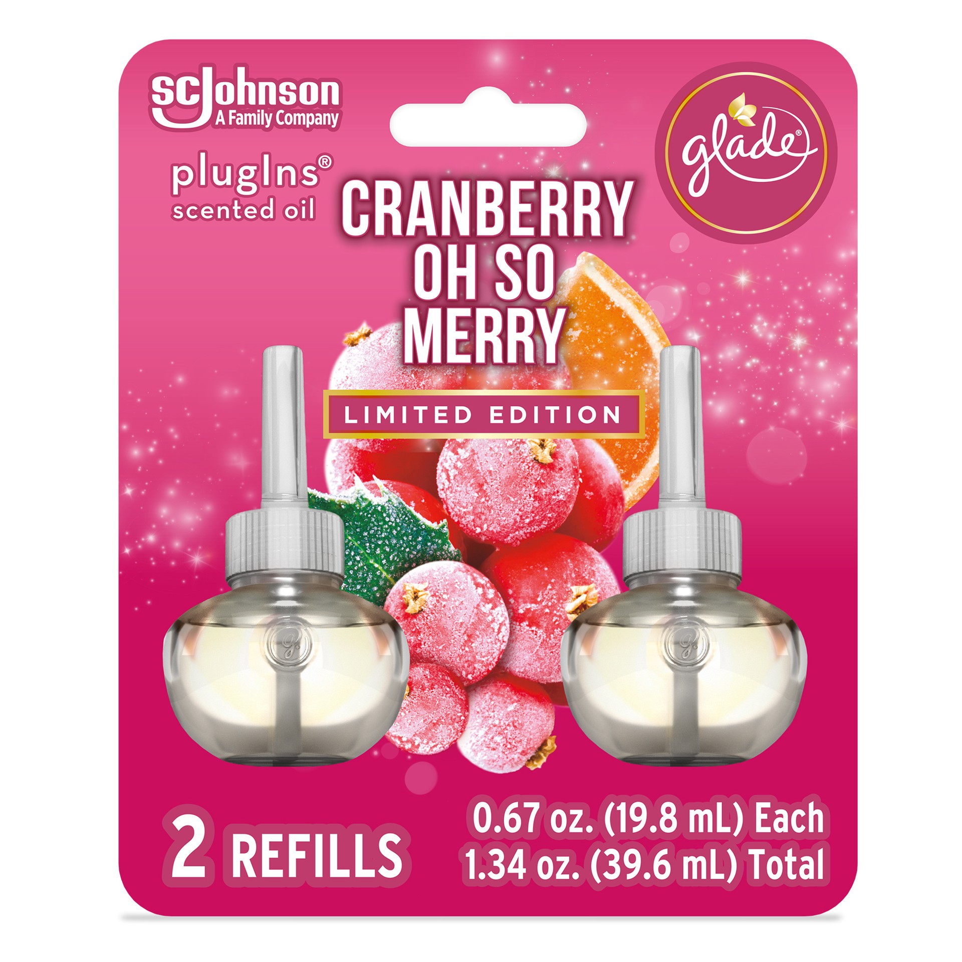 slide 5 of 5, Glade Oh So Merry Cranberry Piso Refills - 2 Count, 1.34 fl oz