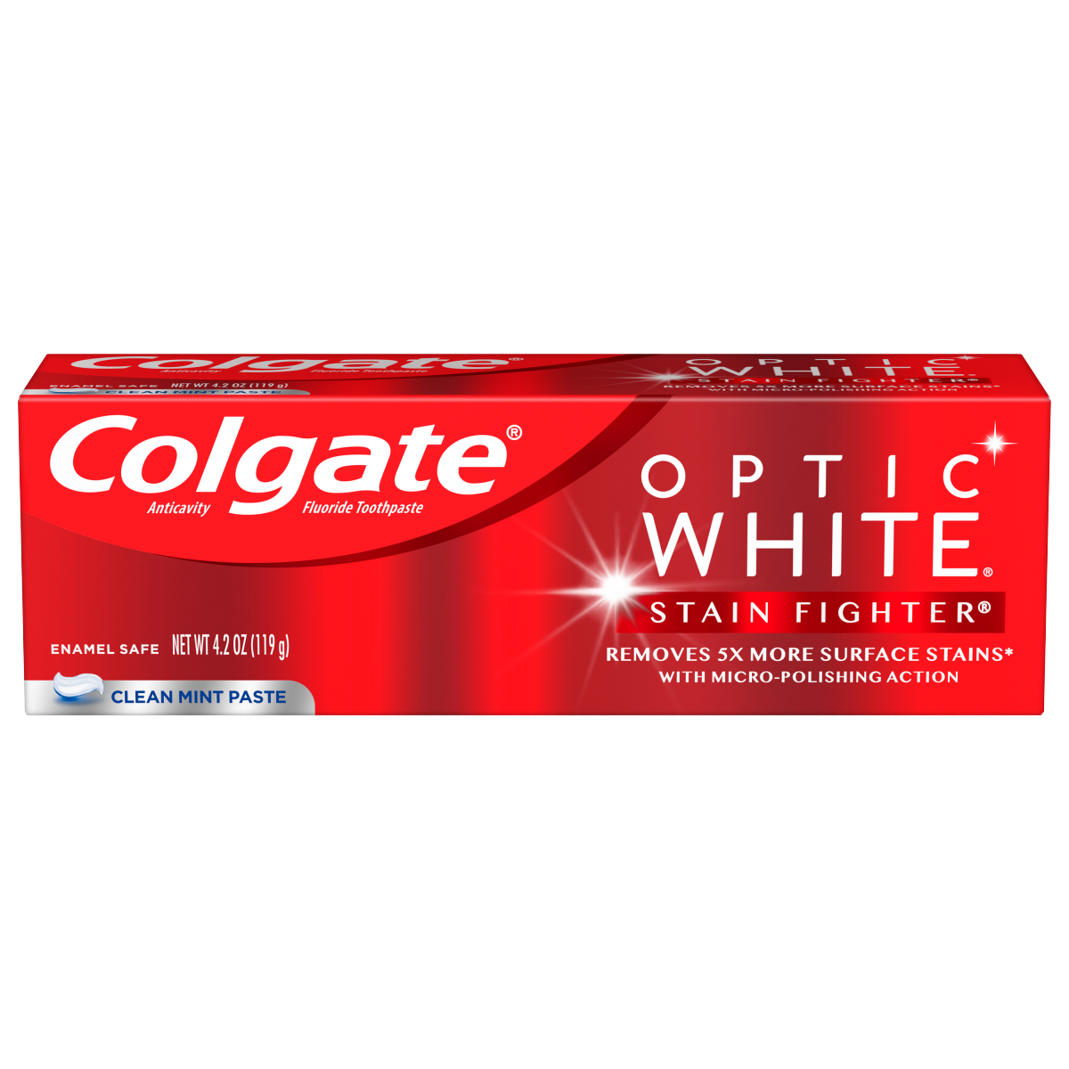 slide 1 of 10, Colgate Optic White Clean Mint Stain Fighter Toothpaste, 4.2 oz