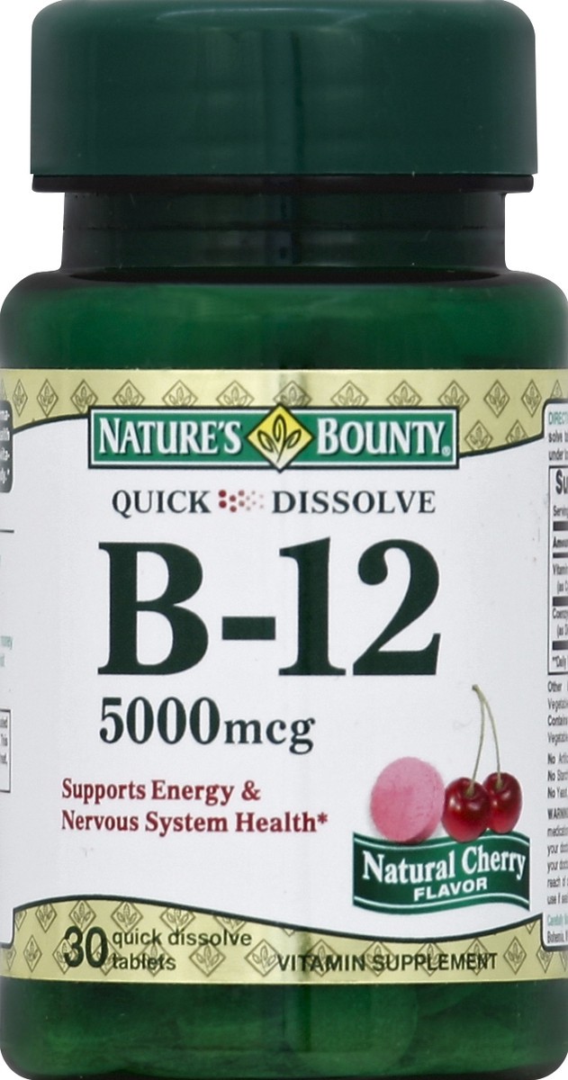 slide 2 of 2, Nature's Bounty Inc Nature's Bounty B12 5000mcg Natural Cherry Microlozenges Vitamin Supplement, 30 ct