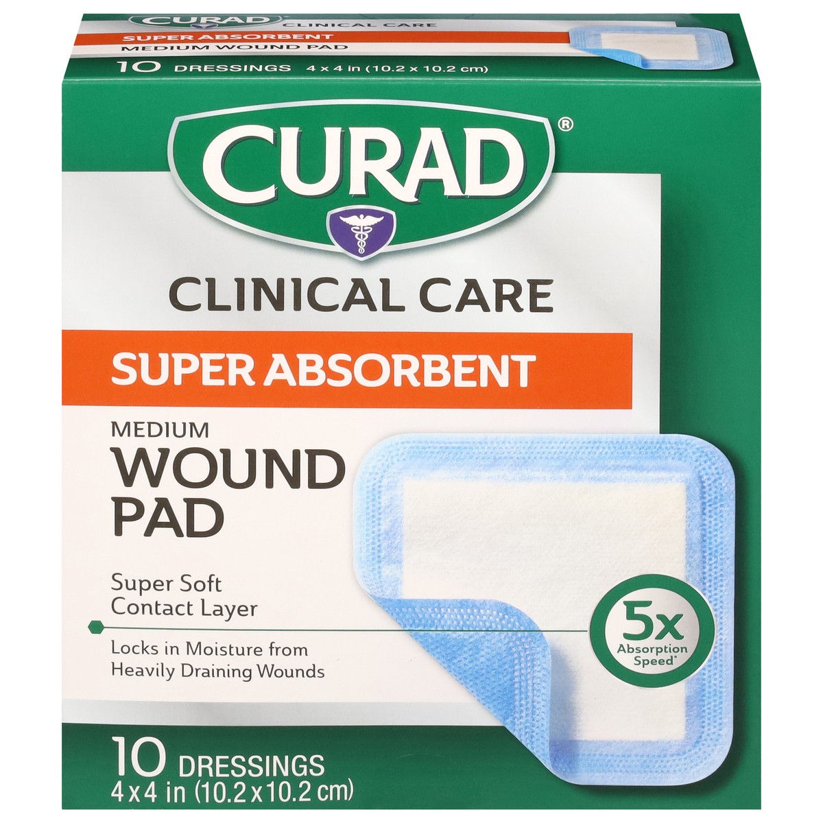slide 1 of 9, Curad Super Absorbent Medium Wound Pad 10 ea, 10 ct