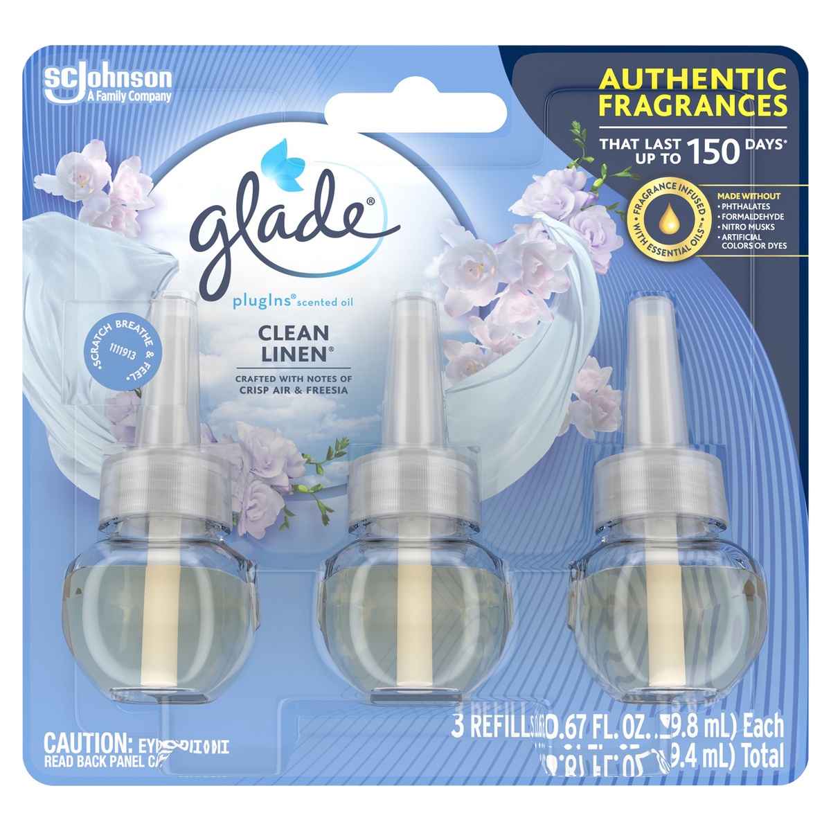 slide 1 of 5, Glade PlugIns Clean Linen Scented Oil Refills 3 - 0.67 fl oz Bottles, 