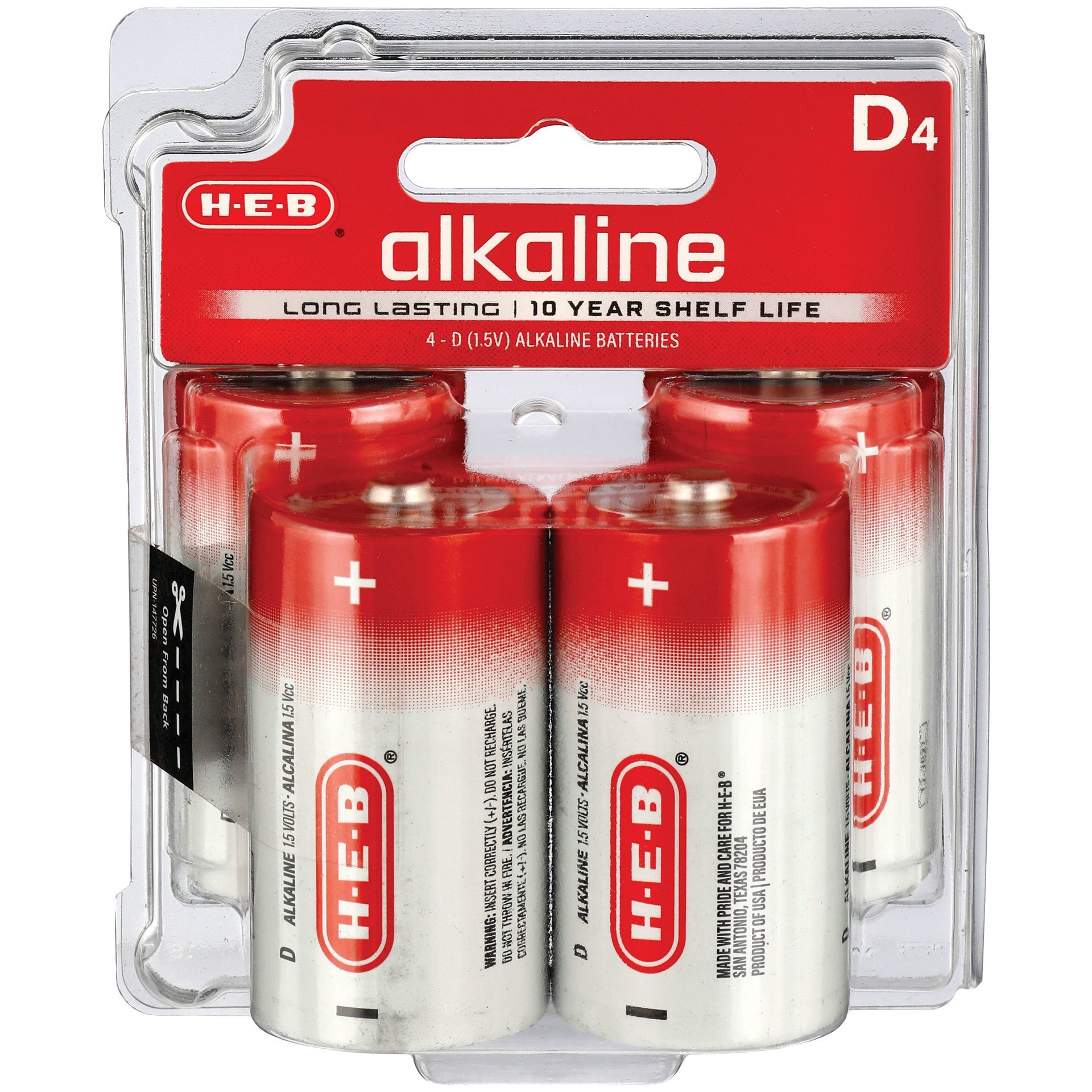slide 1 of 1, H-E-B Alkaline D Batteries, 4 ct