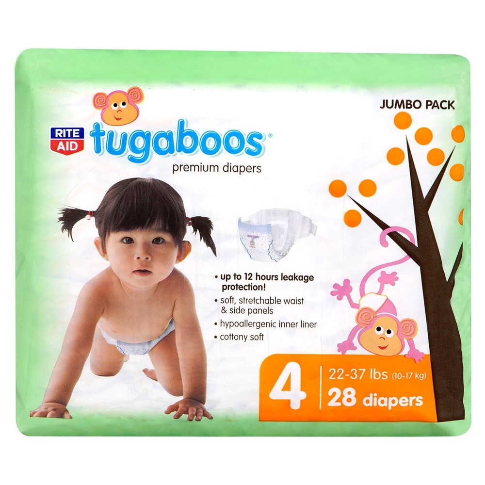 slide 1 of 1, Rite Aid Tugaboos Diapers, Premium, Size 4, 28 ct