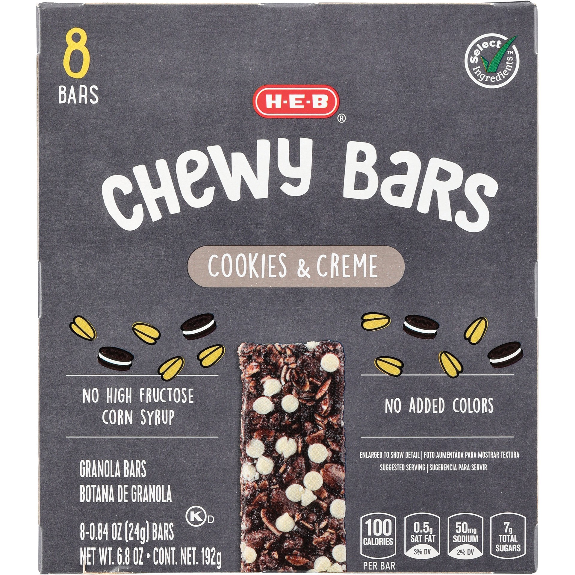 slide 1 of 1, H-E-B Cookies & Creme Chewy Bars, 8 ct