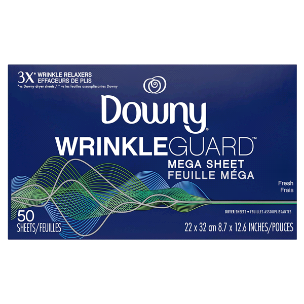 slide 1 of 1, Downy WrinkleGuard Fresh Fabric Softener Dryer Sheets, 50 ct