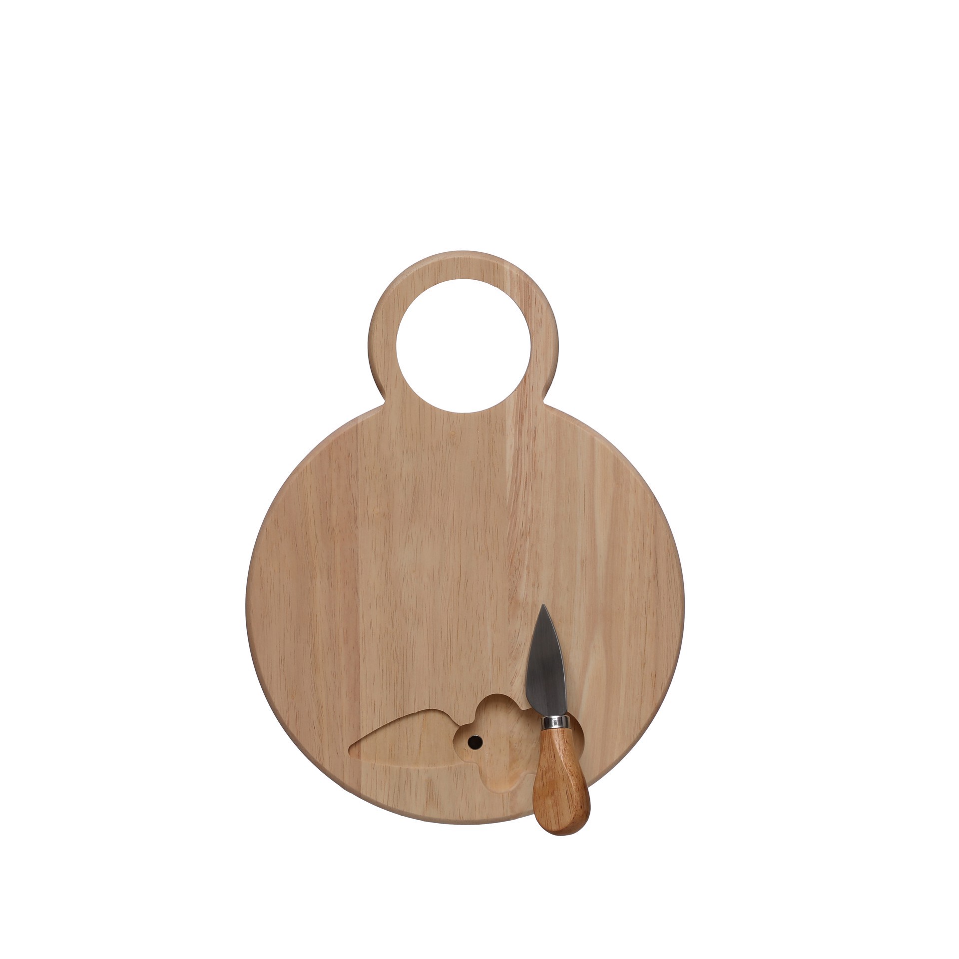 slide 2 of 3, 11.75" Natural Round Wood Cheese Board With Knife By Ashland, 11.75 in